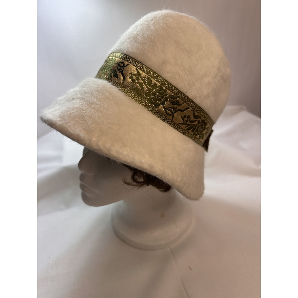 Cloche 1960's Hat Doree Of New York Beige With Gold/black Trim Wool Felt Very Gd - Picture 5 of 15
